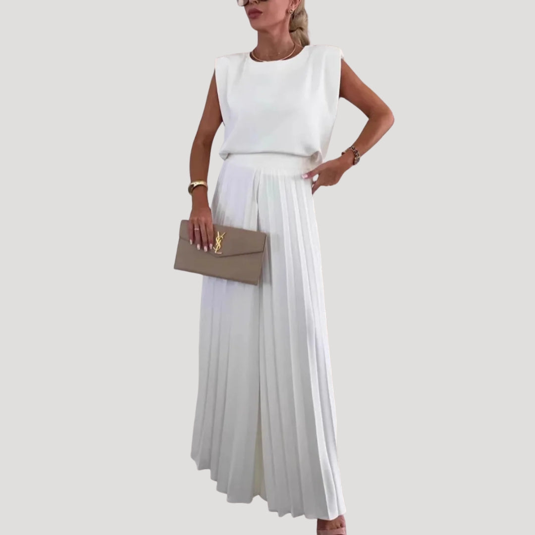 Dam kostym set elegant tvådelat med topp och vida byxor