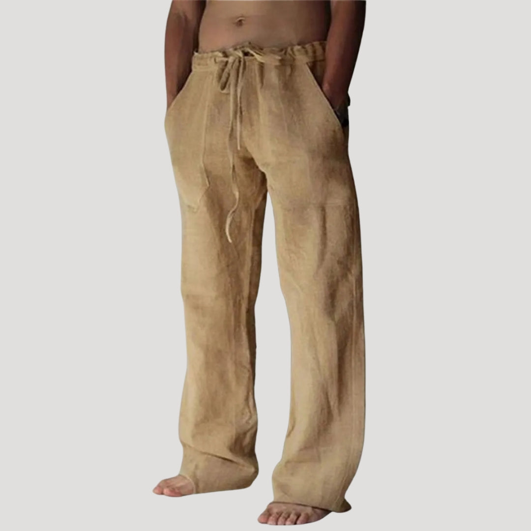 Herr linne byxor med resår vida ben bekväm passform