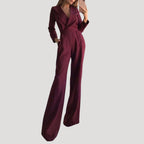 Dam långärmad skräddad jumpsuit med slagkrage