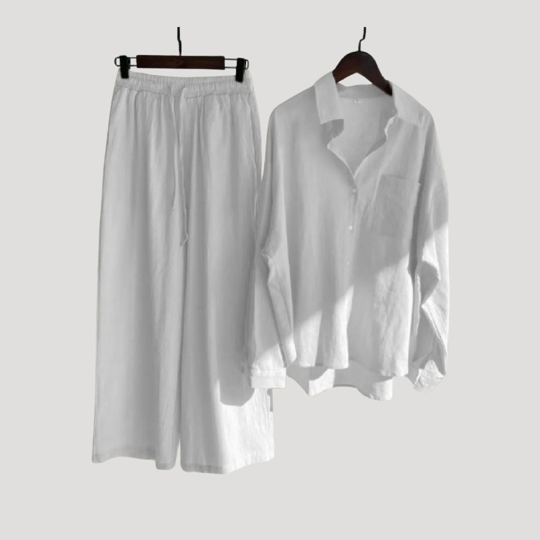 Dam linne set skjorta och vida byxor