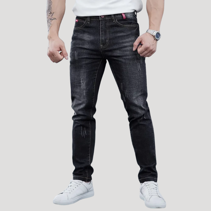 Herr Slim Fit Jeans Med Femficksfickor Klassisk Passform