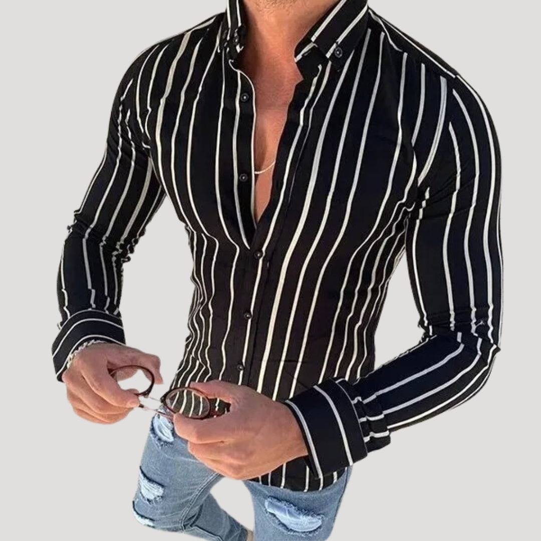 Herr mönstrad slim fit skjorta lång ärm
