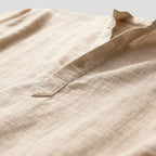 Herr långärmad linneskjorta med kinakrage avslappnad stilren design