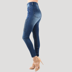 Dam Skinny Jeans Hög Midja Slitna Detaljer Denim