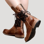 Dam ankelboots skor i skinn med snörning låga bekväma