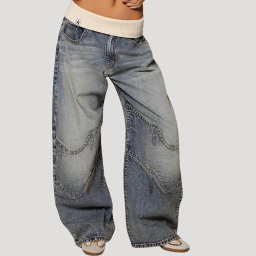 Dam baggy jeans lågmidjade vida blåa