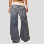 Dam baggy jeans lågmidjade vida blåa