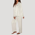 Dam satin pyjamas set randig långärmad