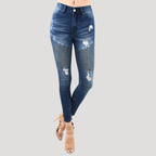 Dam Skinny Jeans Hög Midja Slitna Detaljer Denim