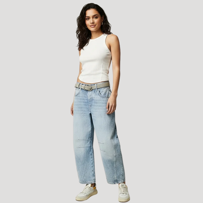 Dam Barreljeans Högmidjade Avslappnad Passform Vardagsjeans