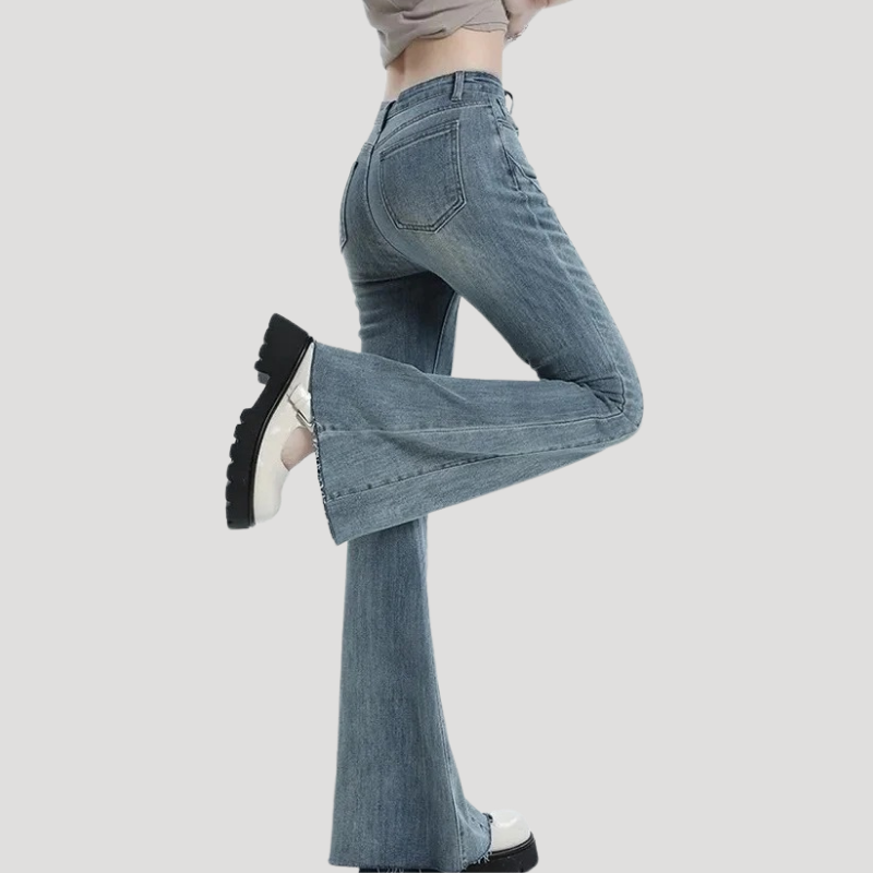 Dam Bootcutjeans Högmidjade Utsvängda Stretch Denim Blå