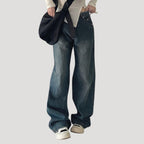 Dam mörkblå baggy jeans med vida ben och lös passform
