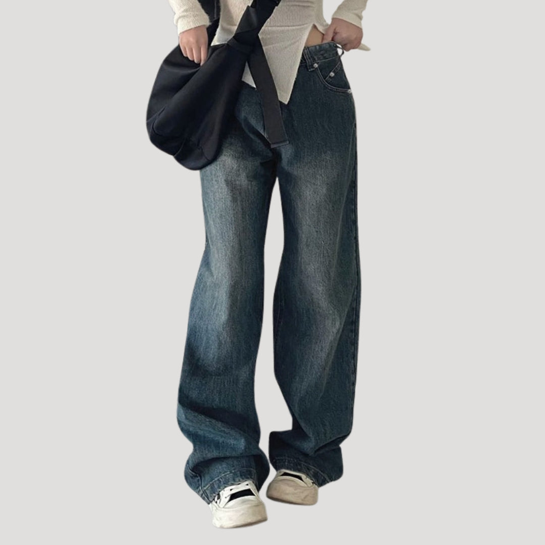 Dam mörkblå baggy jeans med vida ben och lös passform