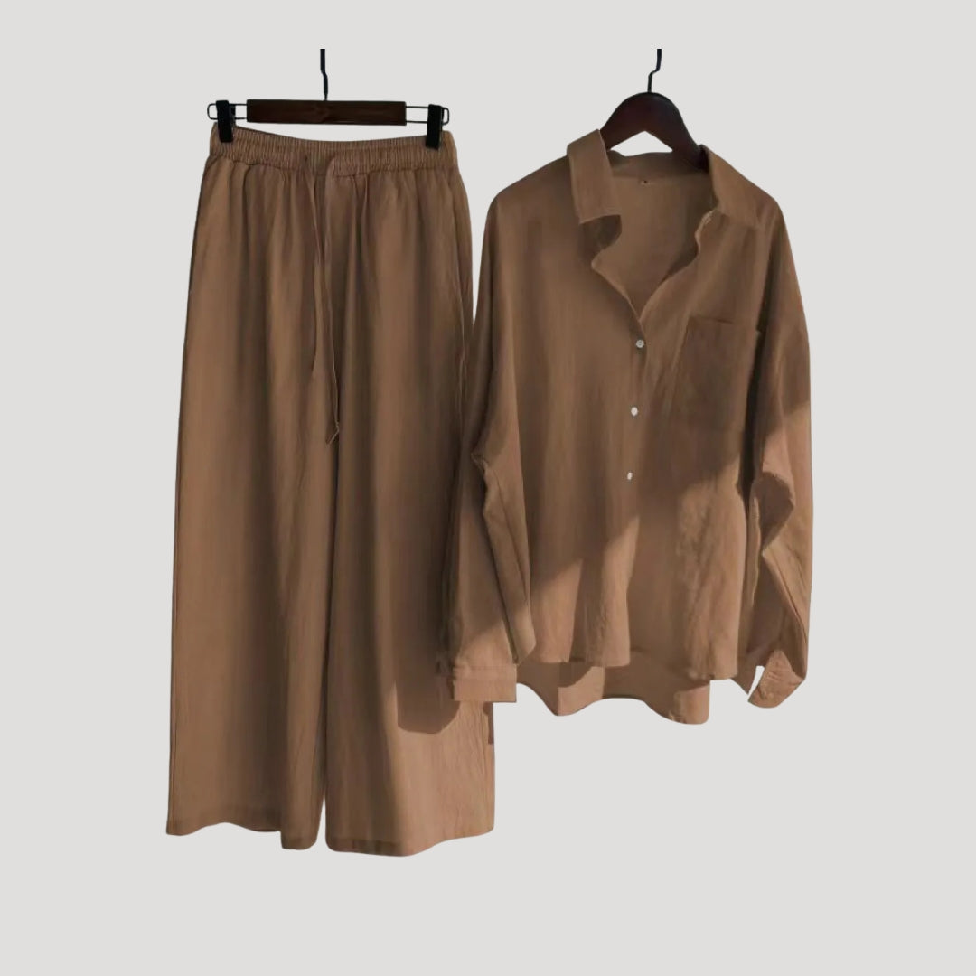 Dam linne set skjorta och vida byxor