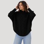 Dam Stickad Polotröja Kabelstickad Oversized Långärmad