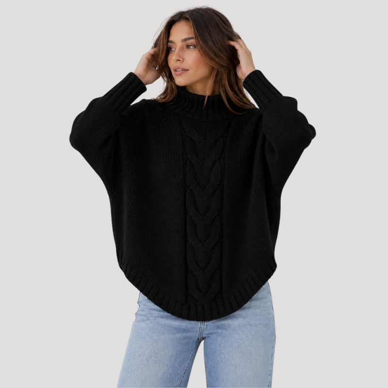Dam Stickad Polotröja Kabelstickad Oversized Långärmad