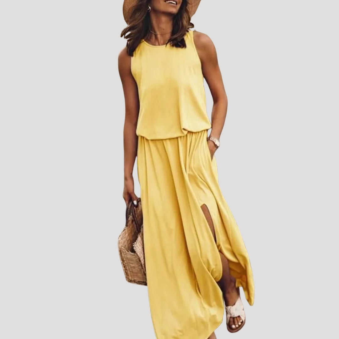 Dam ärmlös långklänning med slits