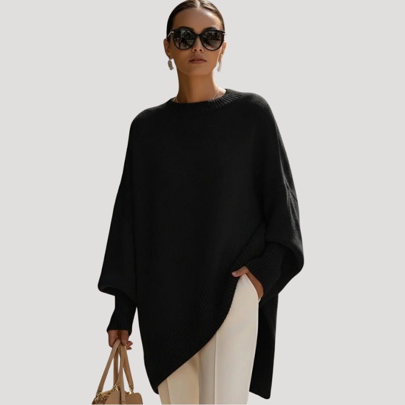 Damkofta Stickad Poncho Oversize Långärmad Tröja