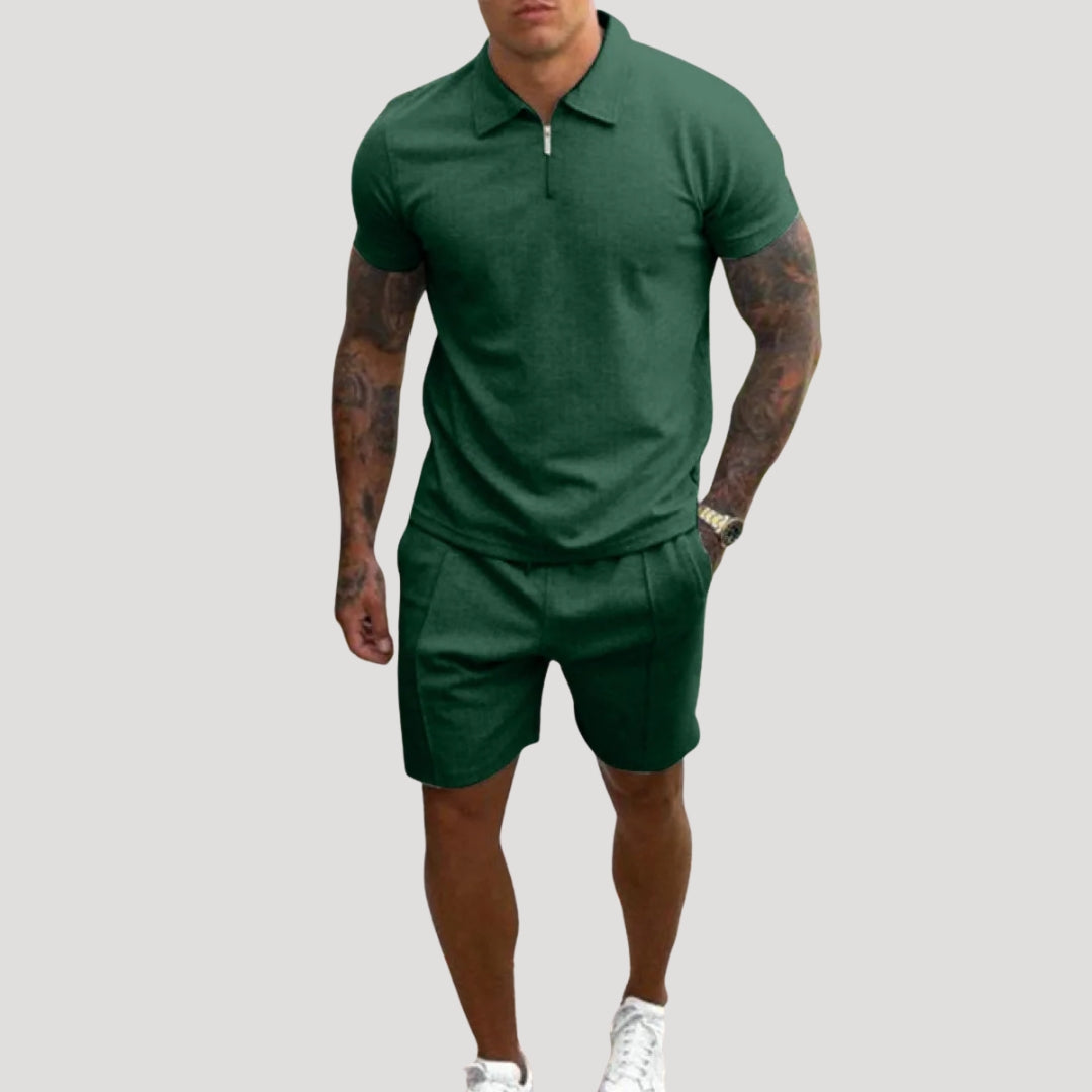 Herr shorts pikétröja tvådelat set sommar bekväm stil