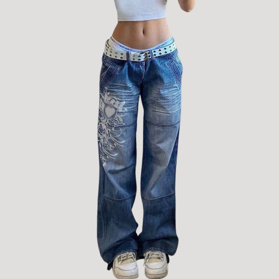 Dam baggy jeans med vida ben och låg midja