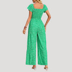 Dam mönstrad jumpsuit med smock och vid byxa