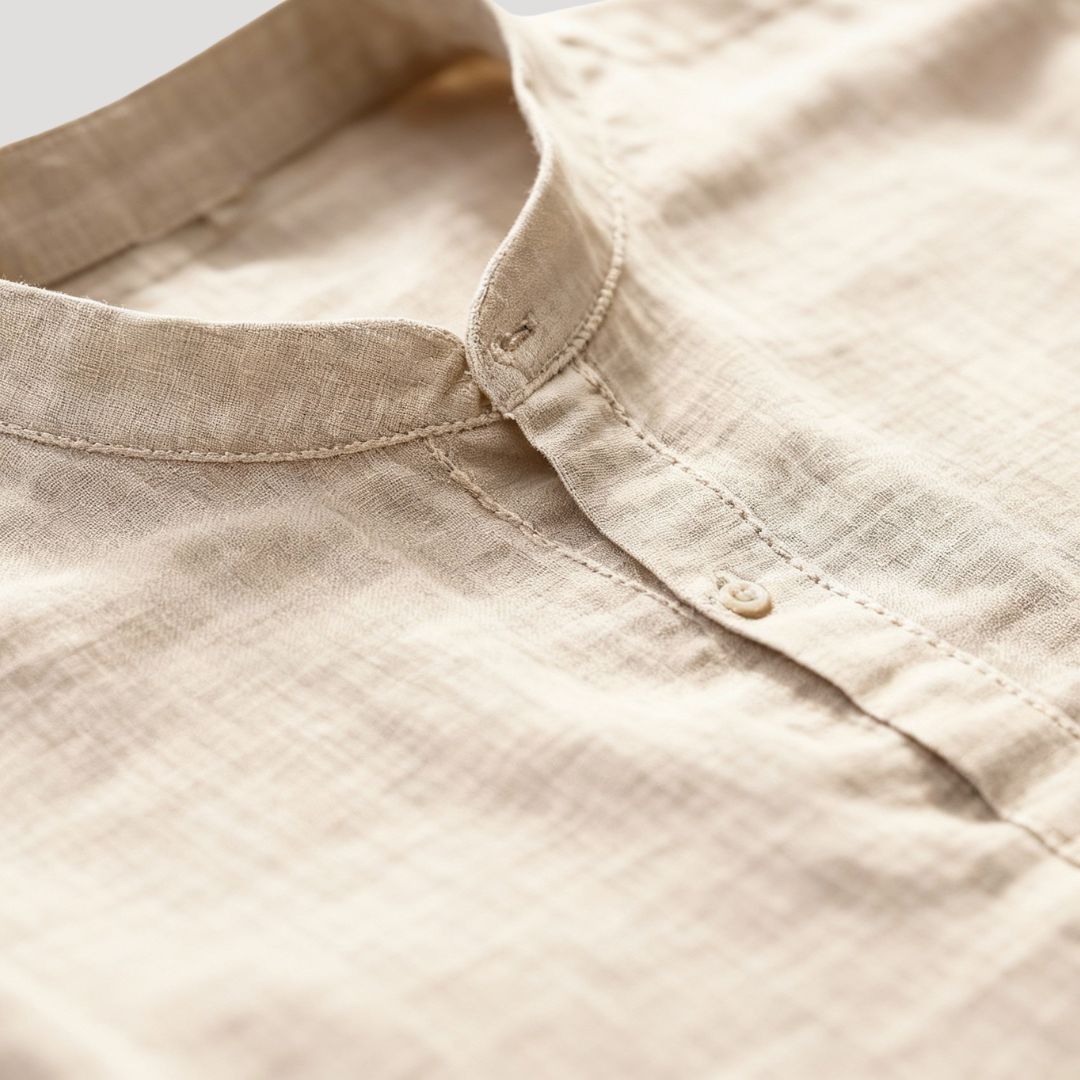 Herr långärmad linneskjorta med kinakrage