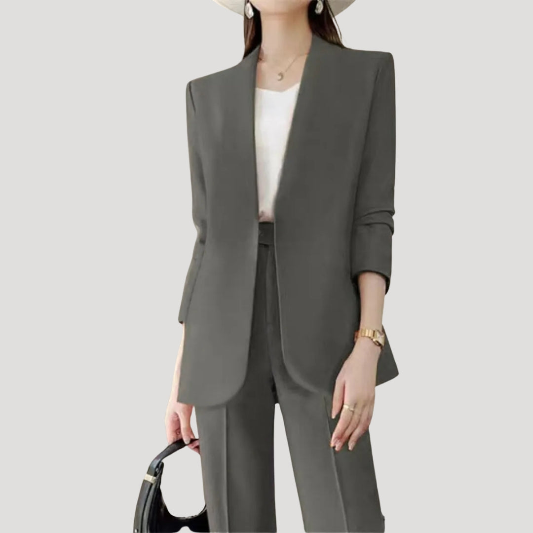 Dam kostym set blazer och kostymbyxor rak passform elegant