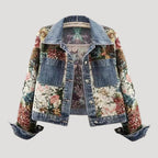 Dam jeansjacka kort mönstrad design stilren modern passform trendig