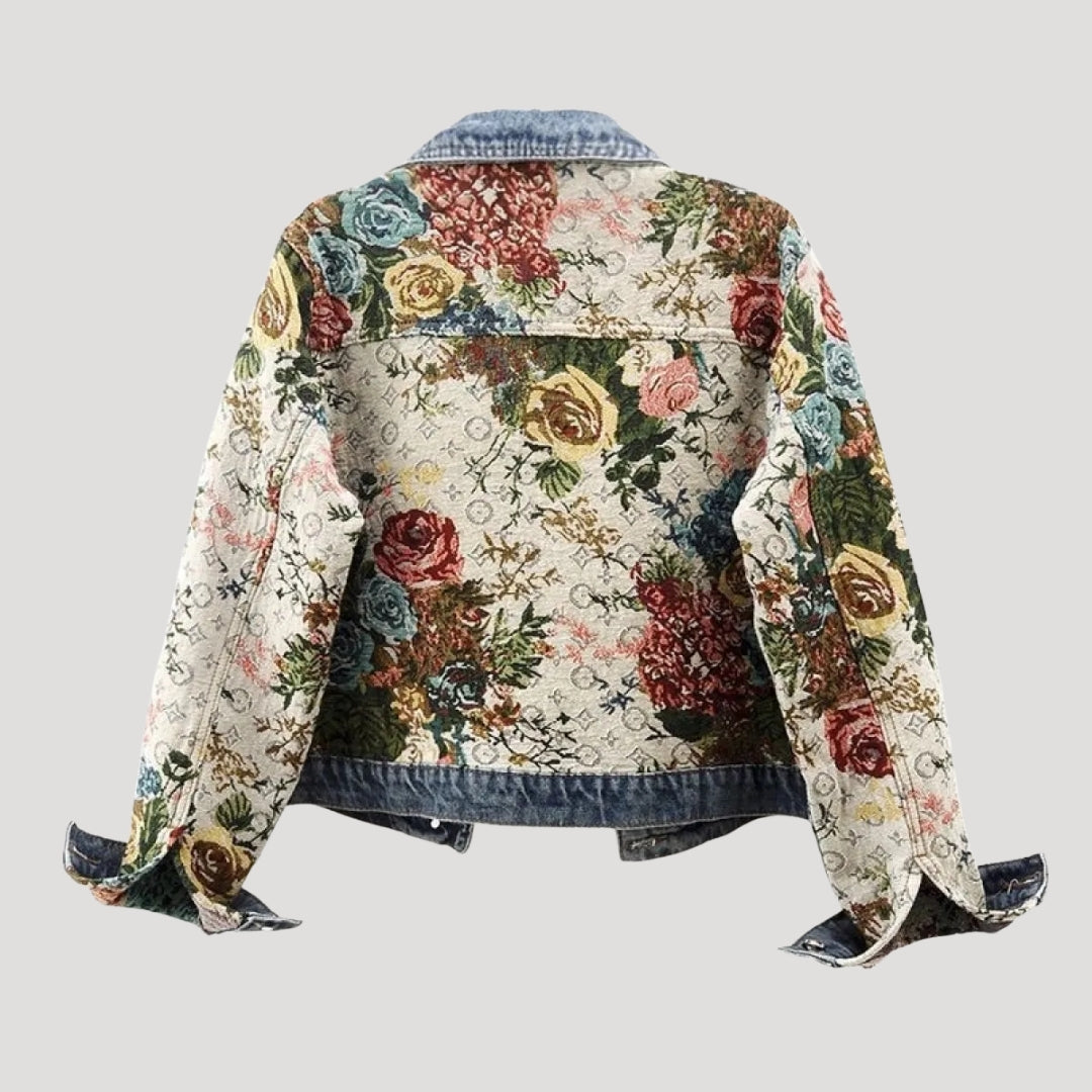 Dam jeansjacka kort mönstrad design stilren modern passform trendig