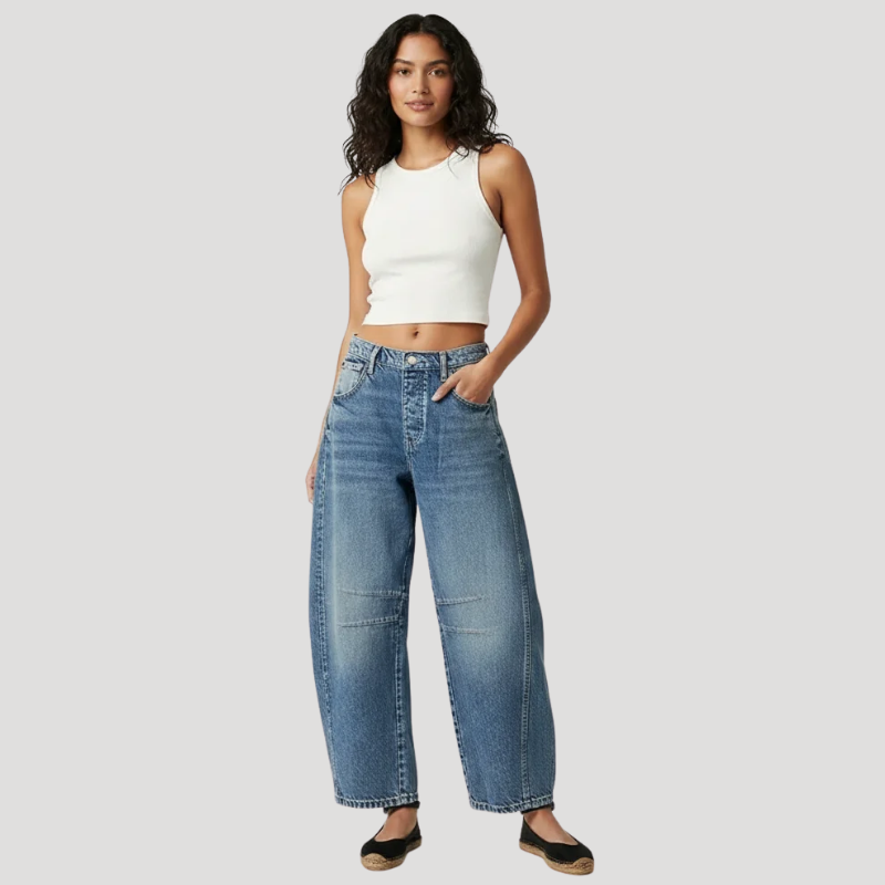 Dam Barreljeans Högmidjade Avslappnad Passform Vardagsjeans
