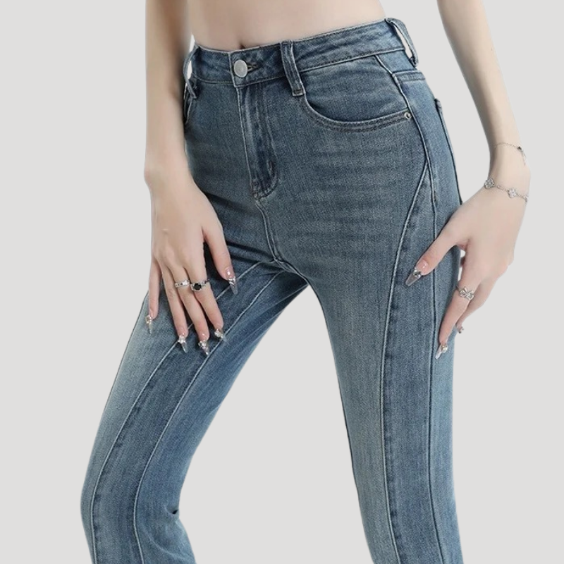 Dam Bootcutjeans Högmidjade Utsvängda Stretch Denim Blå