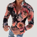 Herr mönstrad slim fit skjorta lång ärm