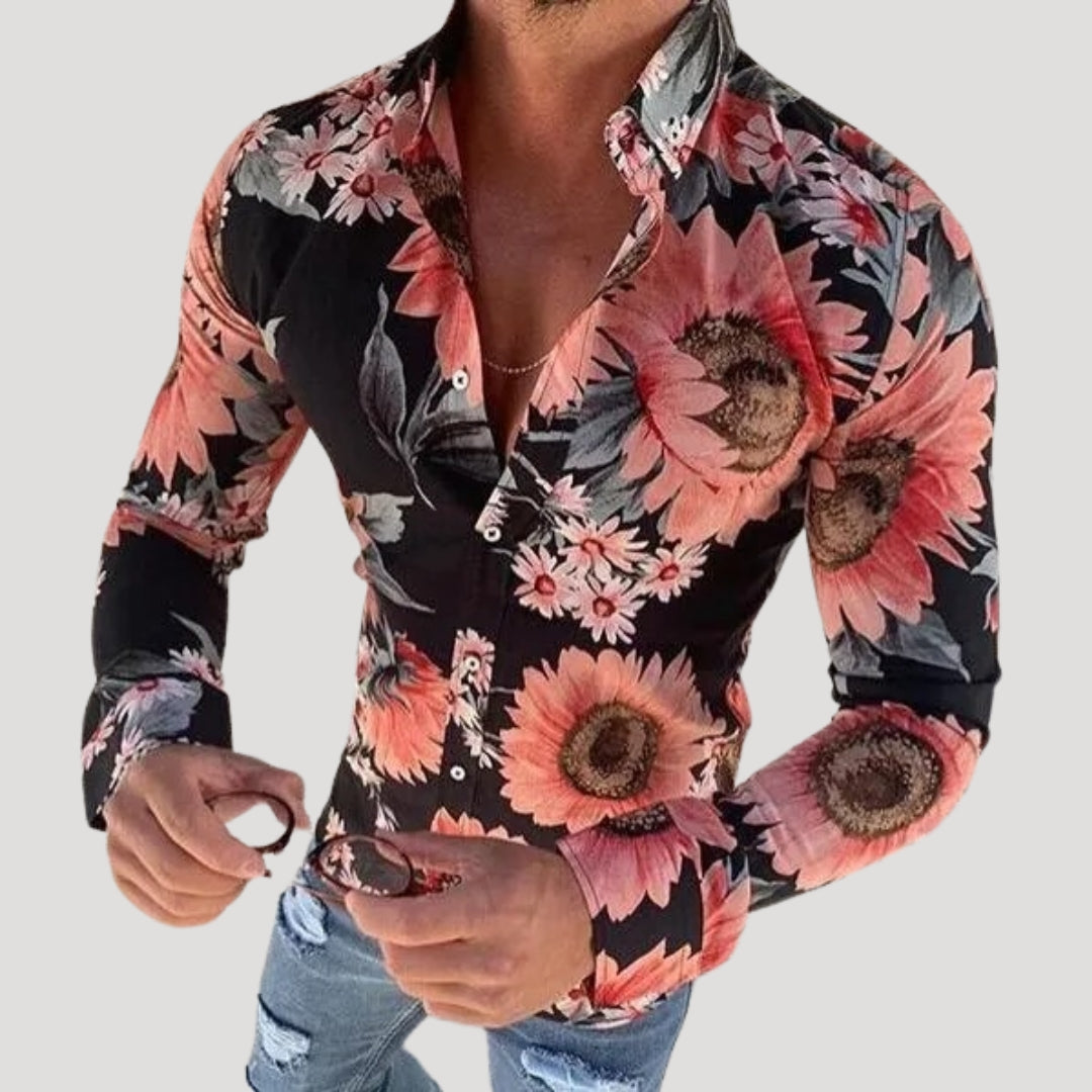 Herr mönstrad slim fit skjorta lång ärm