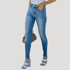 Dam Skinny Jeans Medelhög Midja Ljusblå Denim