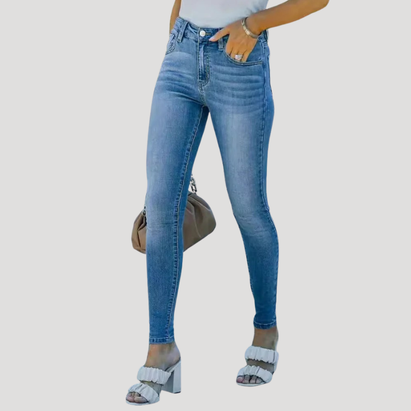 Dam Skinny Jeans Medelhög Midja Ljusblå Denim