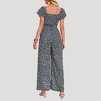 Dam mönstrad jumpsuit med smock och vid byxa