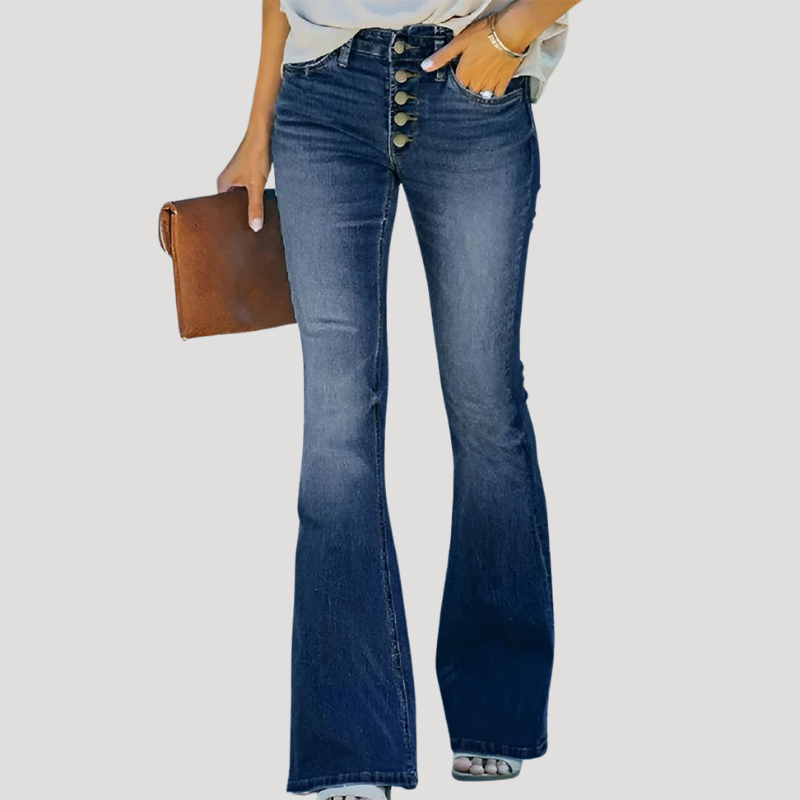 Dam Bootcut Jeans Hög Midja Utsvängd Passform