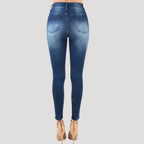 Dam Skinny Jeans Hög Midja Slitna Detaljer Denim