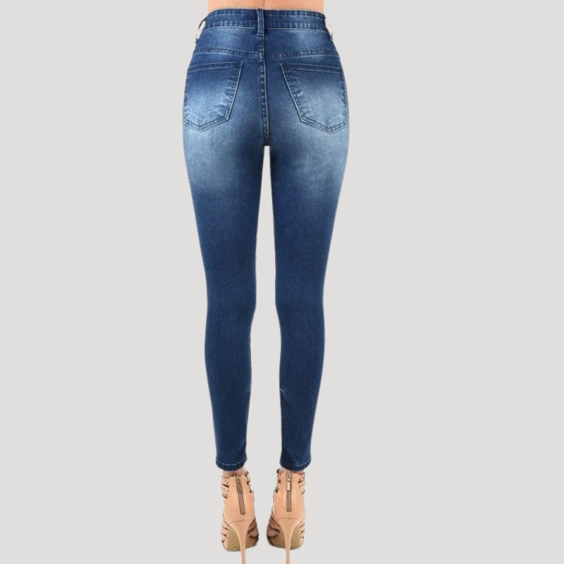 Dam Skinny Jeans Hög Midja Slitna Detaljer Denim
