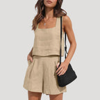Dam tvådelat linne set med topp och shorts