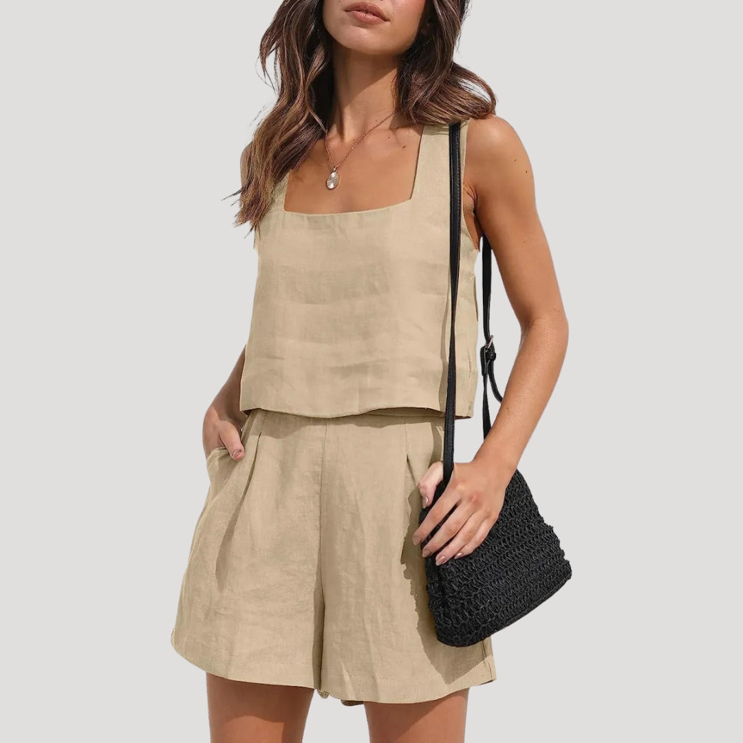 Dam tvådelat linne set med topp och shorts