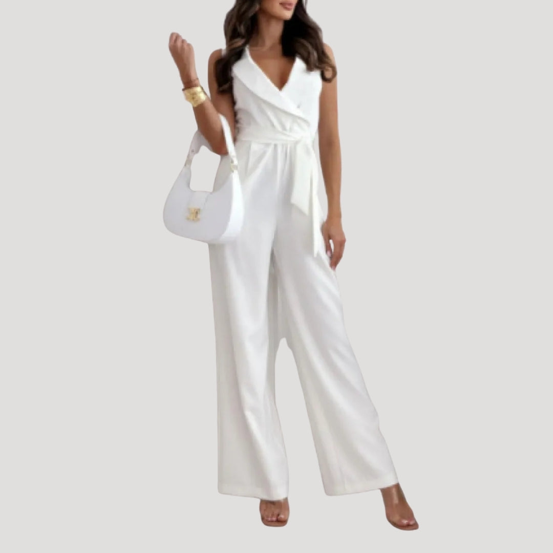 Dam jumpsuit byxdress med omlott och knytmidja
