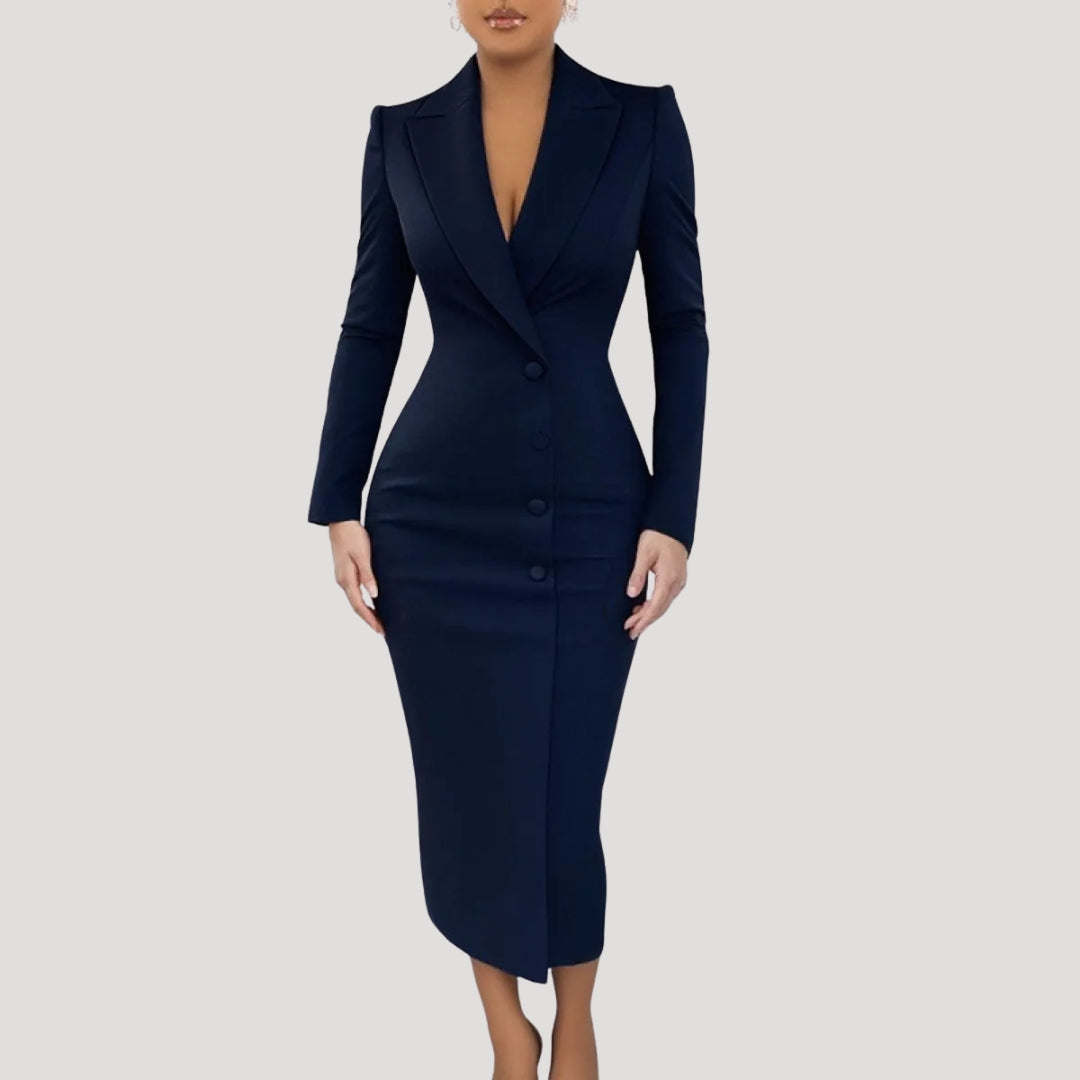 Dam kavaj klänning midi långärmad med knappar elegant stil