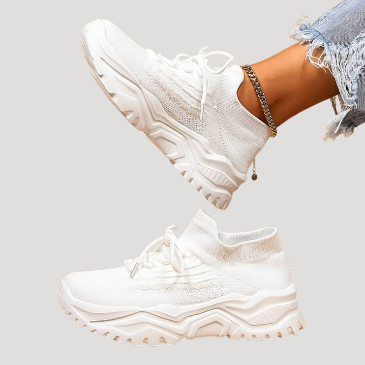 Dam Ortopediska Sneakers Snörning Stickad Ovandel Lätt Sula