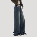 Dam högmidjade vida mörka denimjeans med breda ben och lös passform