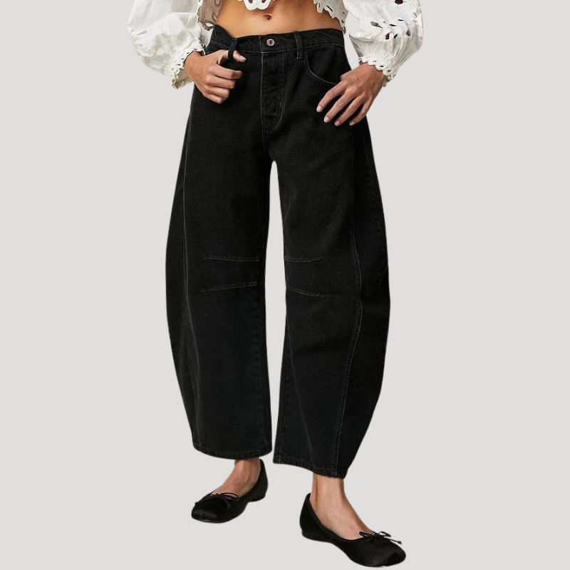 Dam Barreljeans Högmidjade Vida Denimjeans Avslappnad Passform