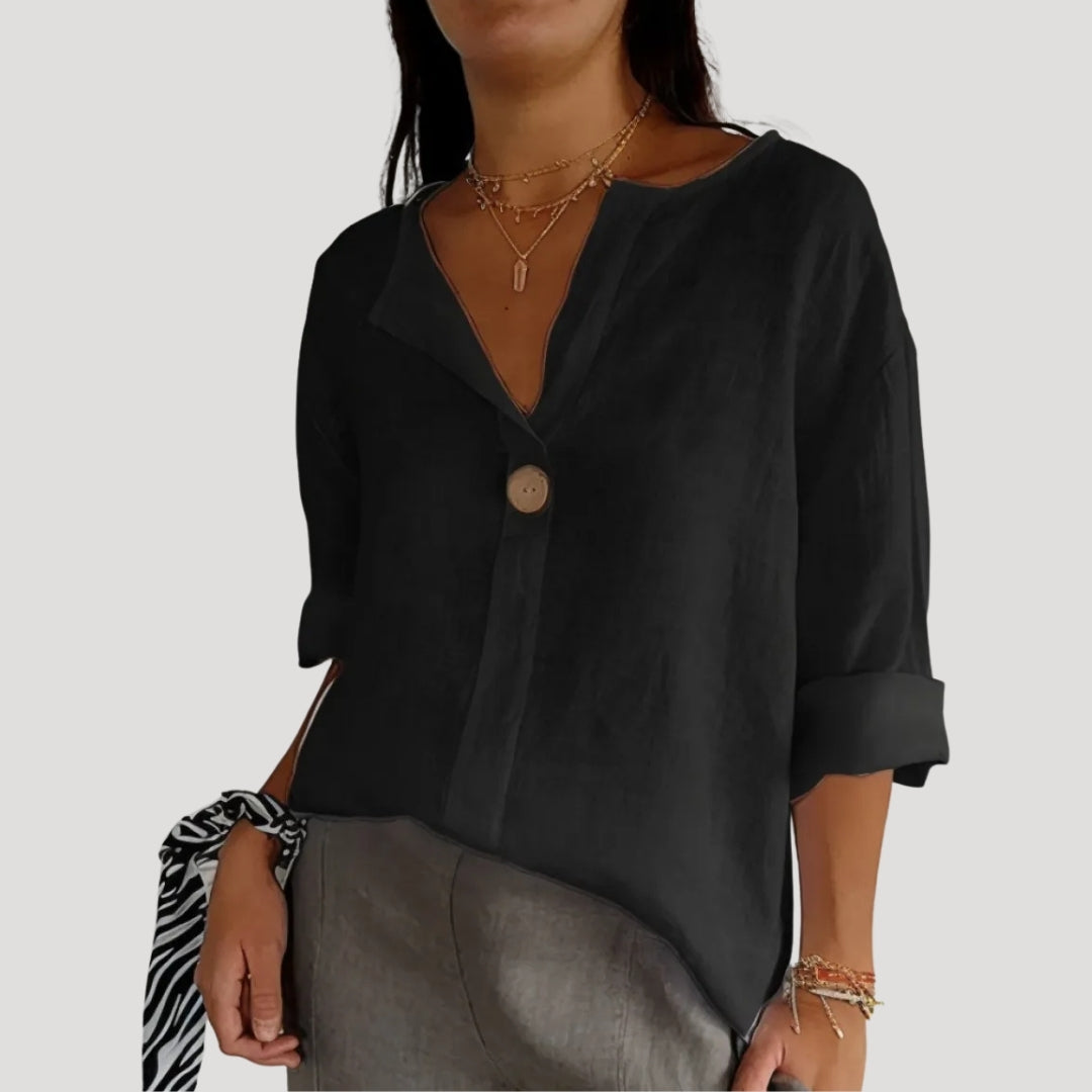 Dam snygga blusar kortärmad lös passform med knapp