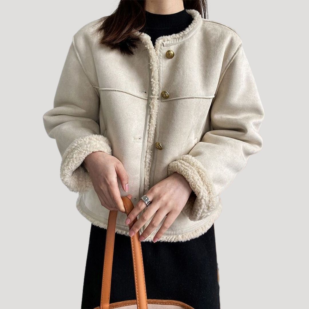 Dam Teddy Vinterjacka med Knappar och Avslappnad Passform 0