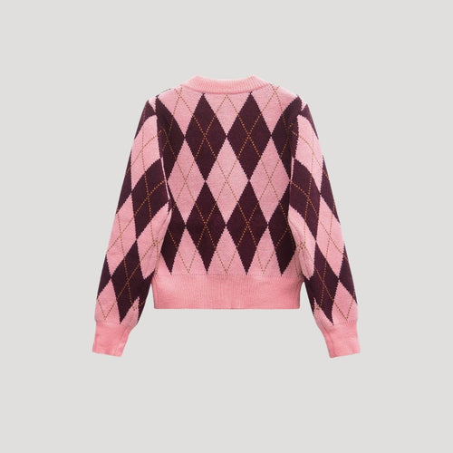 Dam argyle cardigan stickad i rosa för alla tillfällen 1