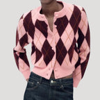 Dam argyle cardigan stickad i rosa för alla tillfällen 2